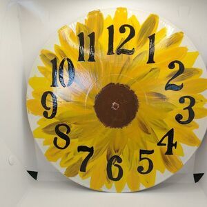 Hand Crafted Sunflower Hanging Wall Clock Analog  Vinyl Record Fluid Art Decor